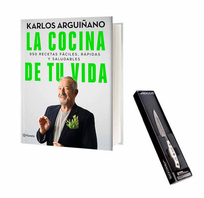 Pack exclusivo: Libro de recetas "La Cocina de Tu Vida" + Cuchillo puntilla con la firma de Karlos Arguiñano
